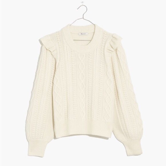 Madewell Hollydene Ruffle-Shoulder Pullover Sweater in Antique Cream - Picture 2 of 10